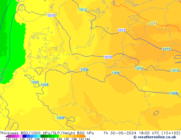 Thck 850-1000 hPa UK-Global Th 30.05.2024 18 UTC