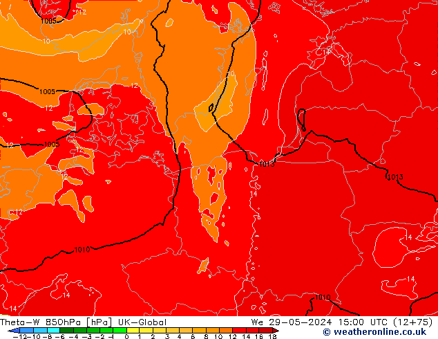 Theta-W 850hPa UK-Global mer 29.05.2024 15 UTC