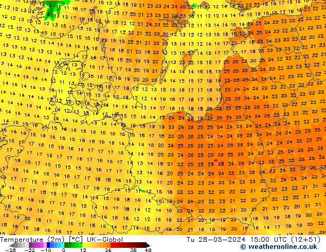 Temperatura (2m) UK-Global Ter 28.05.2024 15 UTC