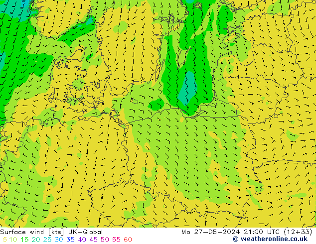 Viento 10 m UK-Global lun 27.05.2024 21 UTC