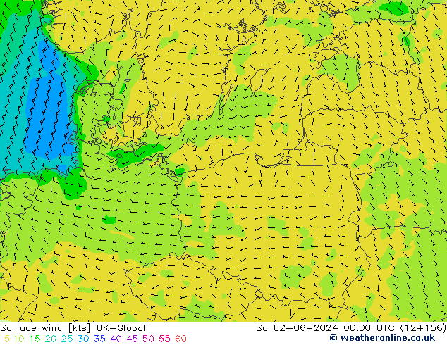 Surface wind UK-Global Su 02.06.2024 00 UTC