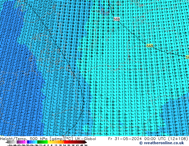 Hoogte/Temp. 500 hPa UK-Global vr 31.05.2024 00 UTC