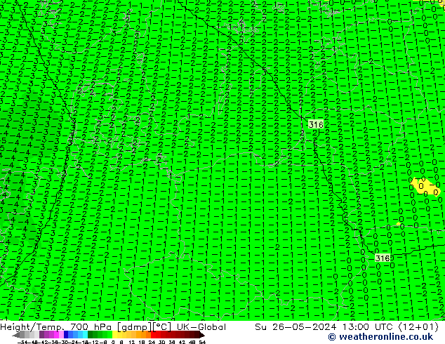 Height/Temp. 700 гПа UK-Global Вс 26.05.2024 13 UTC