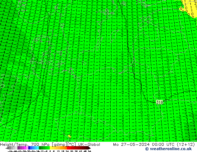 Hoogte/Temp. 700 hPa UK-Global ma 27.05.2024 00 UTC
