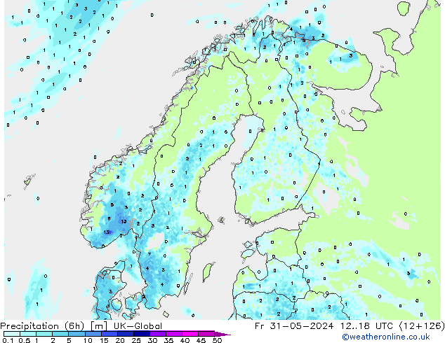 Precipitação (6h) UK-Global Sex 31.05.2024 18 UTC