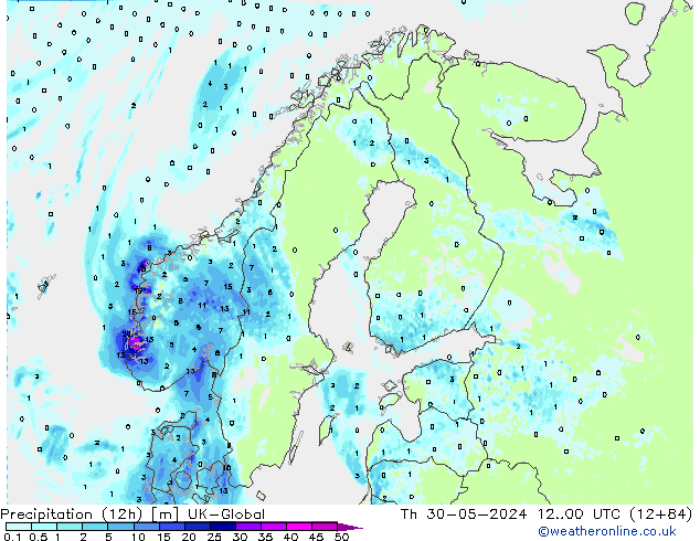 Precipitación (12h) UK-Global jue 30.05.2024 00 UTC