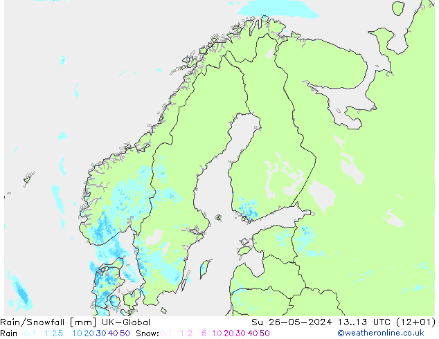 Rain/Snowfall UK-Global Ne 26.05.2024 13 UTC