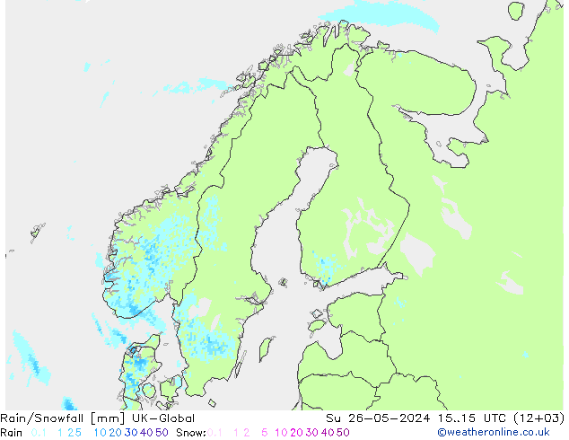 Rain/Snowfall UK-Global Su 26.05.2024 15 UTC