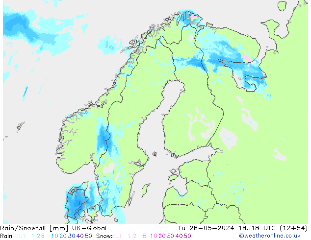 Regen/Schneefall UK-Global Di 28.05.2024 18 UTC