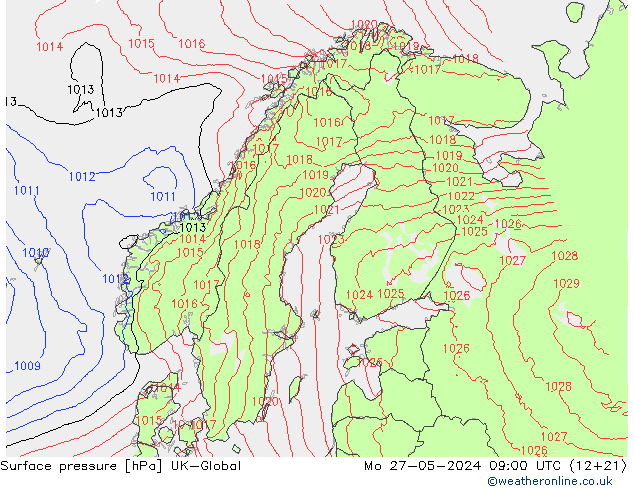 Luchtdruk (Grond) UK-Global ma 27.05.2024 09 UTC