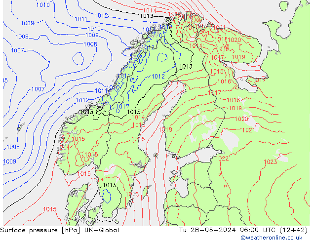 Surface pressure UK-Global Tu 28.05.2024 06 UTC