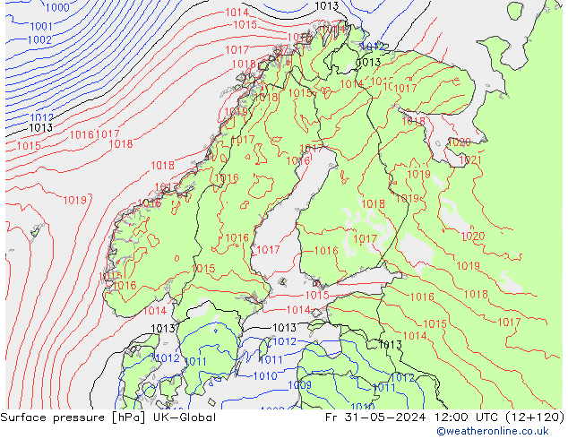 Atmosférický tlak UK-Global Pá 31.05.2024 12 UTC