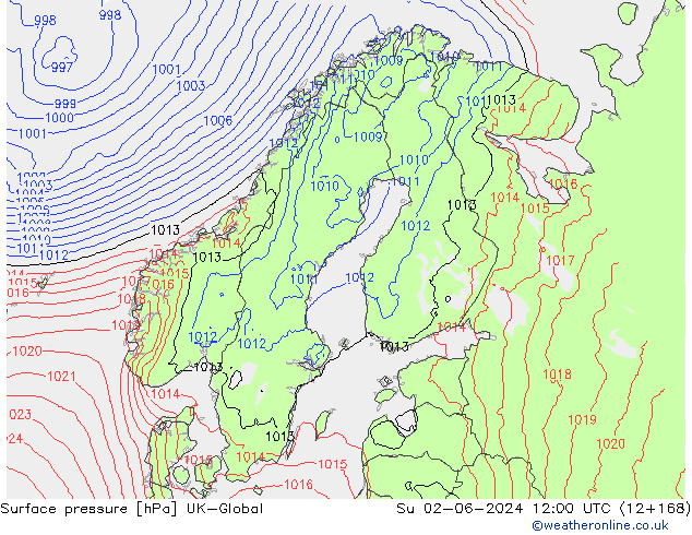 Surface pressure UK-Global Su 02.06.2024 12 UTC