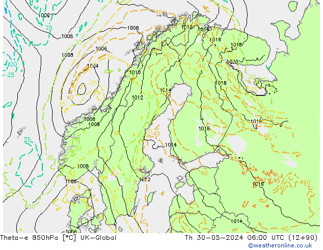 Theta-e 850hPa UK-Global Per 30.05.2024 06 UTC