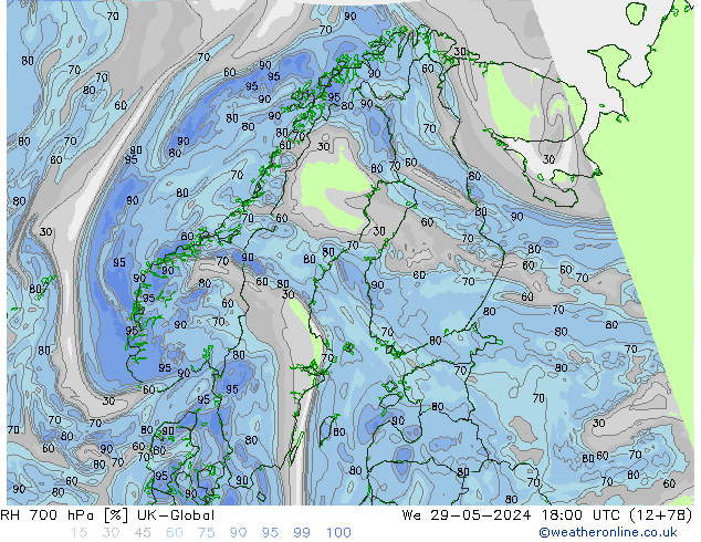 RH 700 hPa UK-Global  29.05.2024 18 UTC