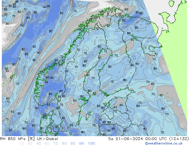 RH 850 hPa UK-Global sab 01.06.2024 00 UTC