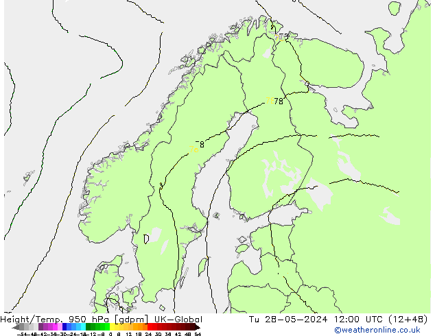 Height/Temp. 950 hPa UK-Global Tu 28.05.2024 12 UTC