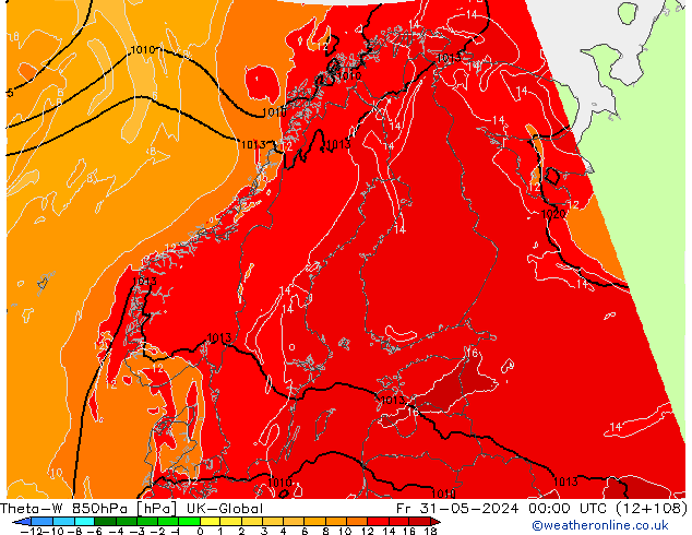 Theta-W 850гПа UK-Global пт 31.05.2024 00 UTC
