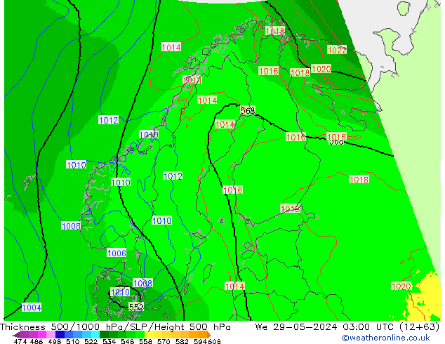 Thck 500-1000hPa UK-Global śro. 29.05.2024 03 UTC