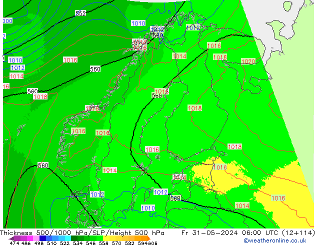 Thck 500-1000hPa UK-Global Fr 31.05.2024 06 UTC