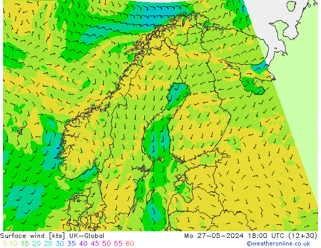 Vento 10 m UK-Global lun 27.05.2024 18 UTC