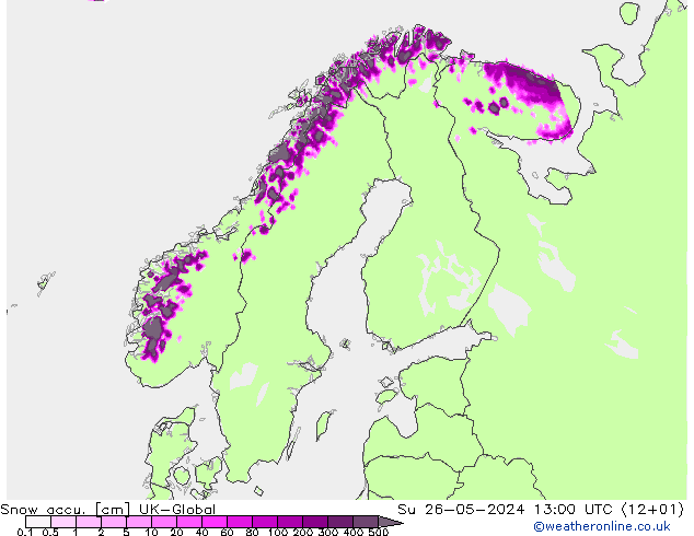 Snow accu. UK-Global Su 26.05.2024 13 UTC