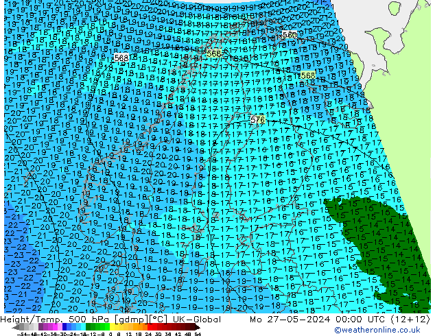 Height/Temp. 500 hPa UK-Global Mo 27.05.2024 00 UTC