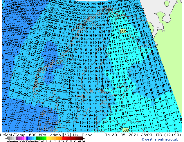 Height/Temp. 500 гПа UK-Global чт 30.05.2024 06 UTC