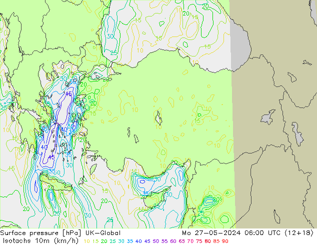 Isotachs (kph) UK-Global  27.05.2024 06 UTC