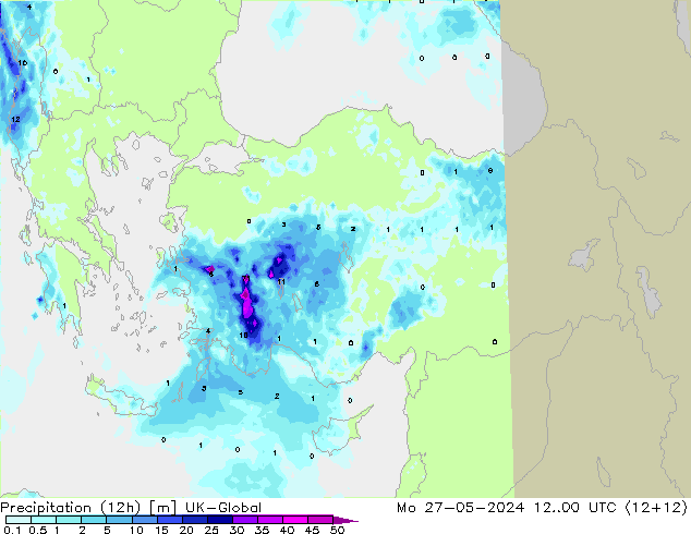 Precipitation (12h) UK-Global Mo 27.05.2024 00 UTC