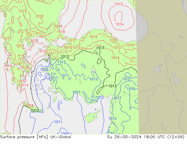 Atmosférický tlak UK-Global Ne 26.05.2024 18 UTC