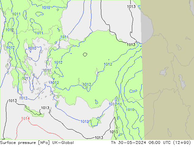 Atmosférický tlak UK-Global Čt 30.05.2024 06 UTC