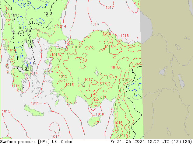 Surface pressure UK-Global Fr 31.05.2024 18 UTC