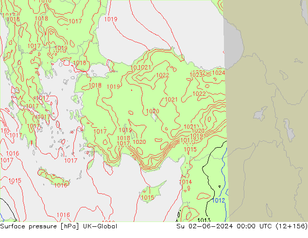 Atmosférický tlak UK-Global Ne 02.06.2024 00 UTC