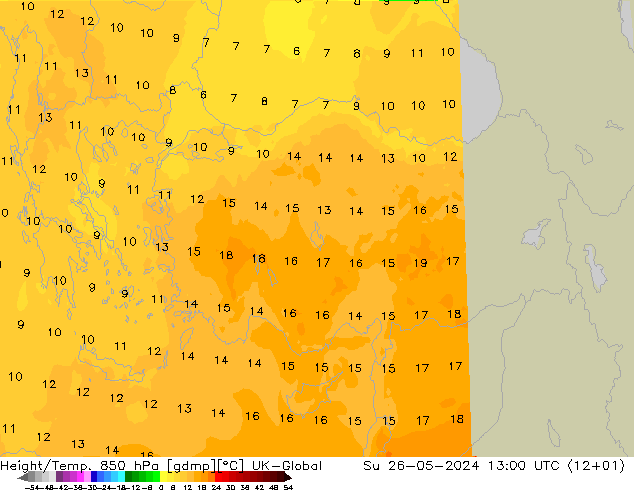 Height/Temp. 850 hPa UK-Global  26.05.2024 13 UTC