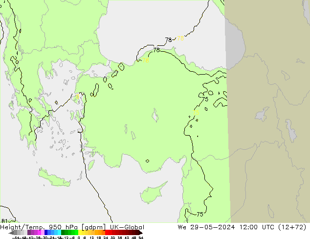 Hoogte/Temp. 950 hPa UK-Global wo 29.05.2024 12 UTC