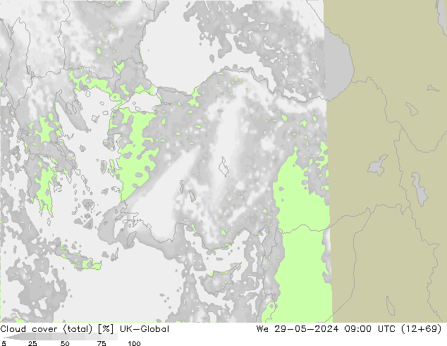 zachmurzenie (suma) UK-Global śro. 29.05.2024 09 UTC