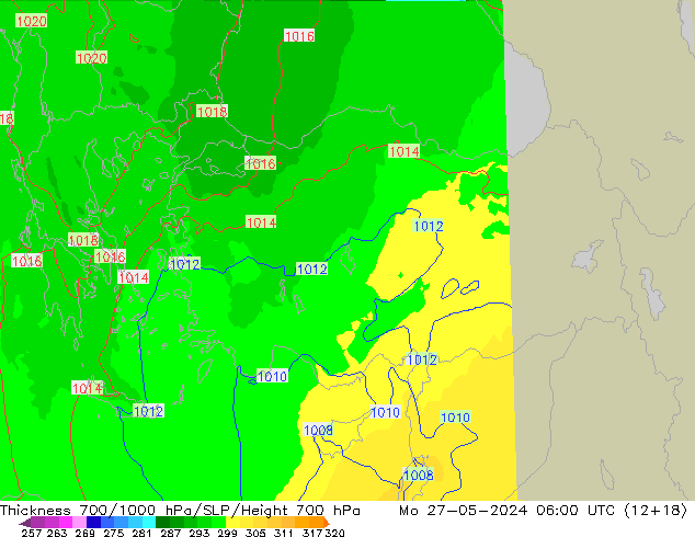 Thck 700-1000 hPa UK-Global lun 27.05.2024 06 UTC