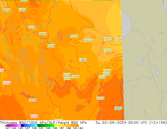Thck 850-1000 hPa UK-Global Ne 02.06.2024 00 UTC