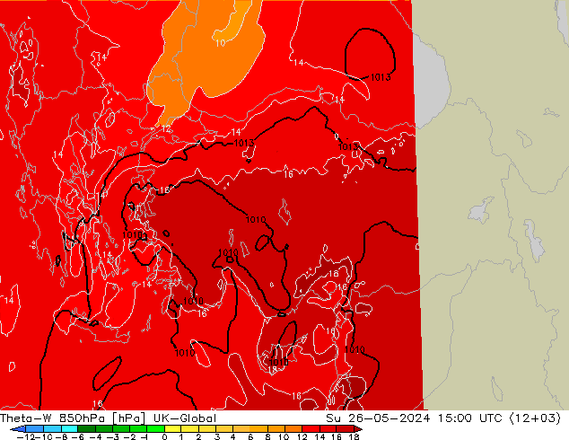 Theta-W 850hPa UK-Global dom 26.05.2024 15 UTC