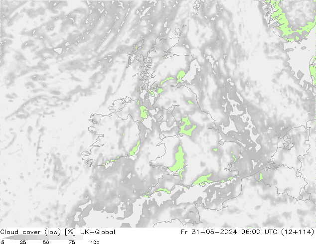 Bewolking (Laag) UK-Global vr 31.05.2024 06 UTC