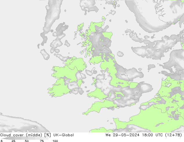 oblačnosti uprostřed UK-Global St 29.05.2024 18 UTC
