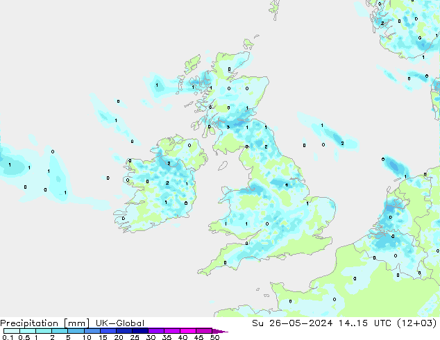 Precipitation UK-Global Su 26.05.2024 15 UTC