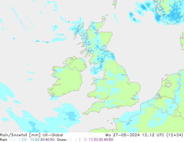 Rain/Snowfall UK-Global Mo 27.05.2024 12 UTC