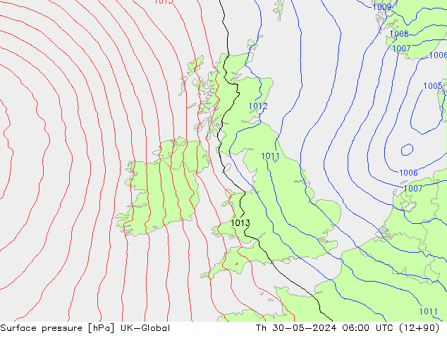 Surface pressure UK-Global Th 30.05.2024 06 UTC