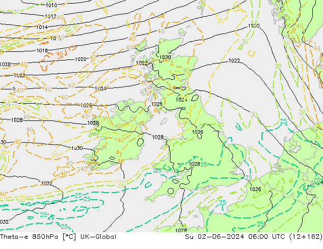 Theta-e 850hPa UK-Global Dom 02.06.2024 06 UTC