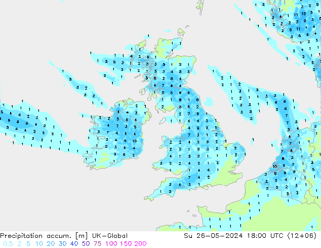 Precipitation accum. UK-Global Su 26.05.2024 18 UTC