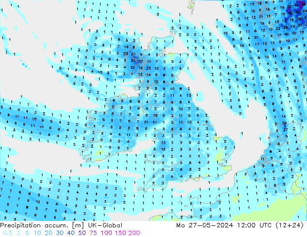 Precipitation accum. UK-Global Po 27.05.2024 12 UTC