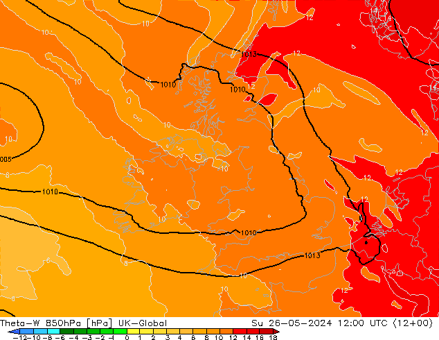 Theta-W 850hPa UK-Global nie. 26.05.2024 12 UTC
