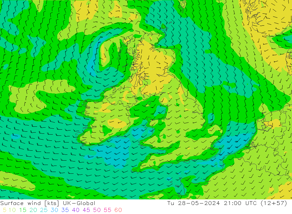 Surface wind UK-Global Út 28.05.2024 21 UTC